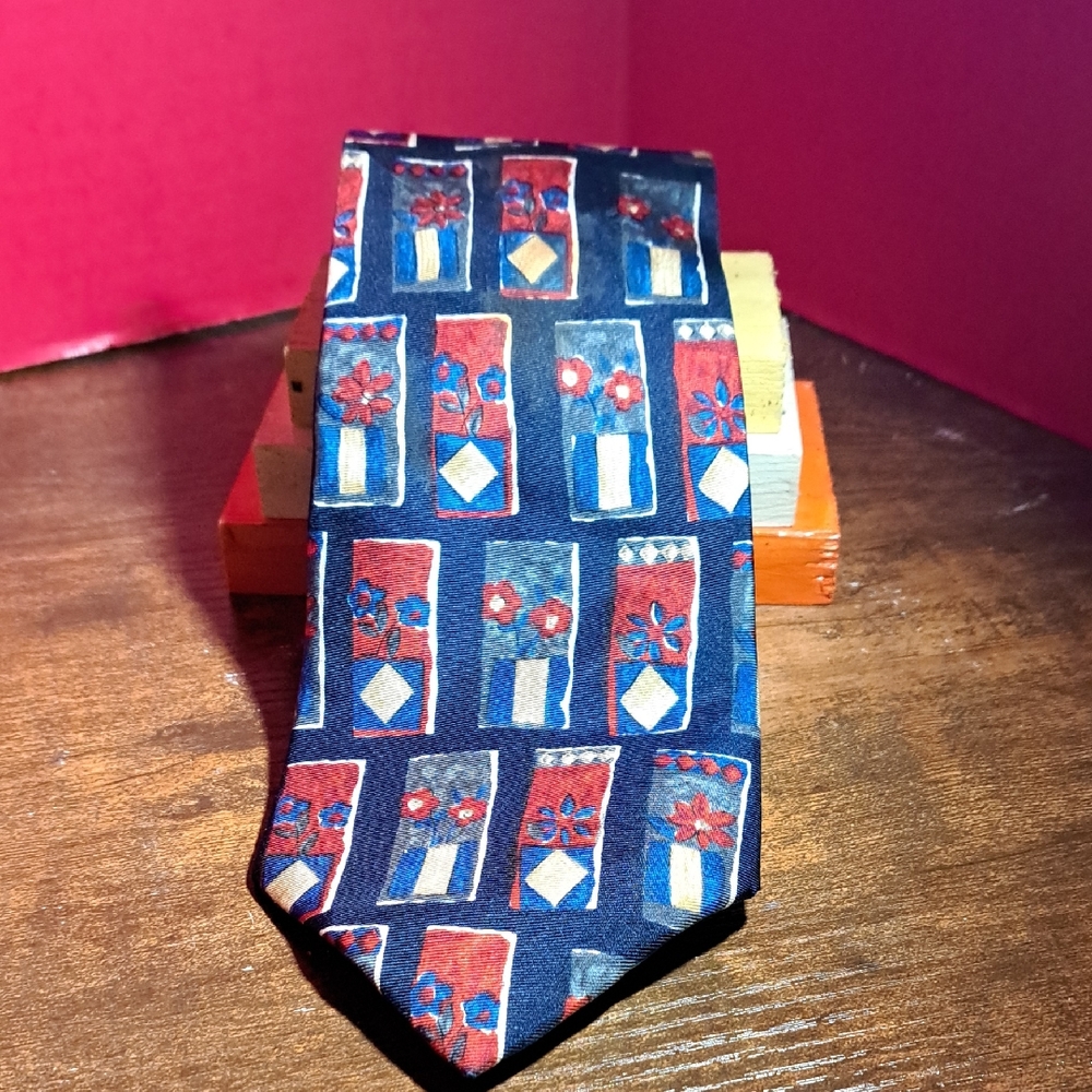 Alexander Julian Blue and Red Geometric Tie
